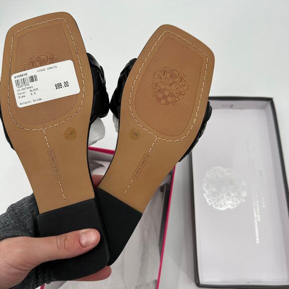 VINCE CAMUTO New in Box Antonni Black Leather Slide Sandal //  6.5 - Picture 12 of 14